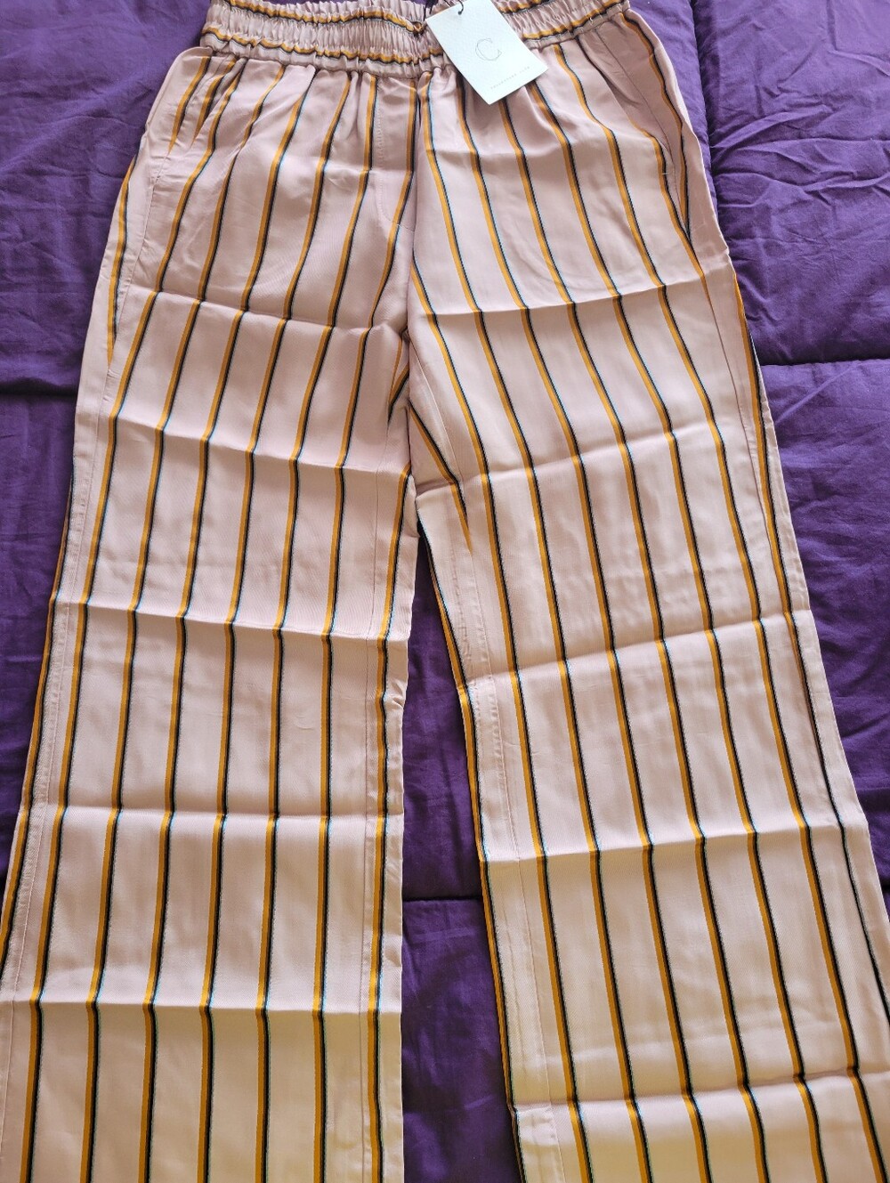 Girls' Cream Stripe Elastic-Waist Pants
